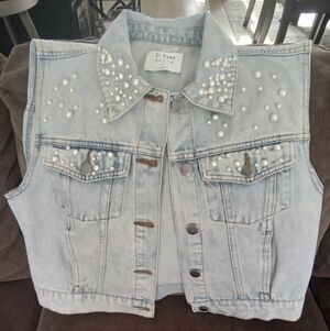 Ci Sono Blue Jean Pearl Embellished Vest L